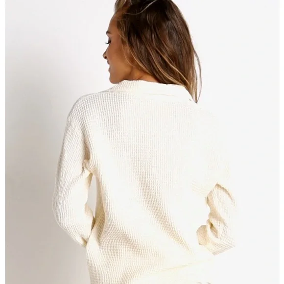 DONNI. Waffle 1/2 Zip Pullover Cream + Freshwater Pearl. Size M NWT - Picture 3 of 7